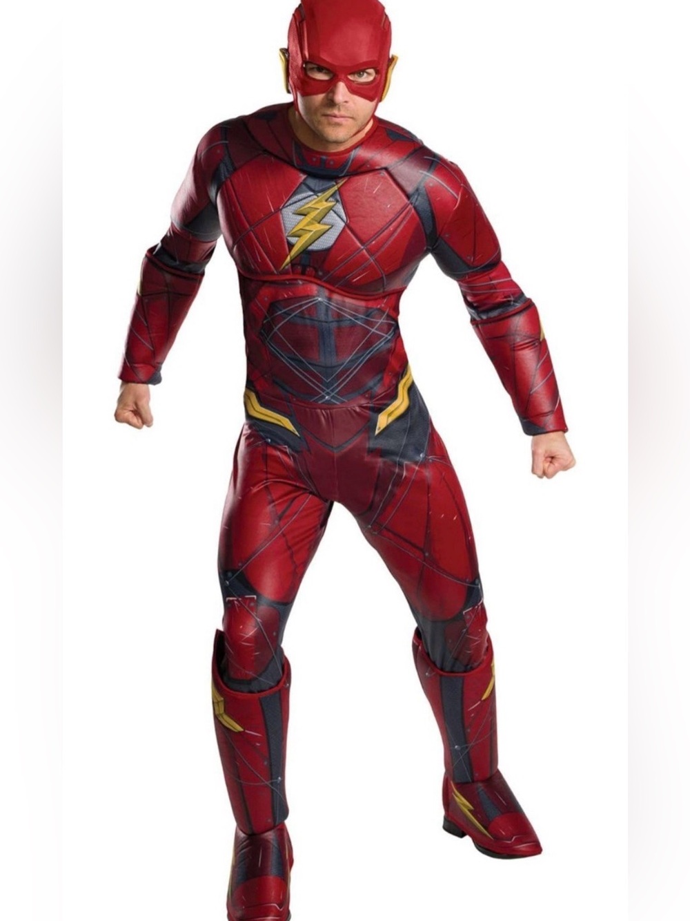 Red Flash Superhero Costume with Yellow Lightning Detail